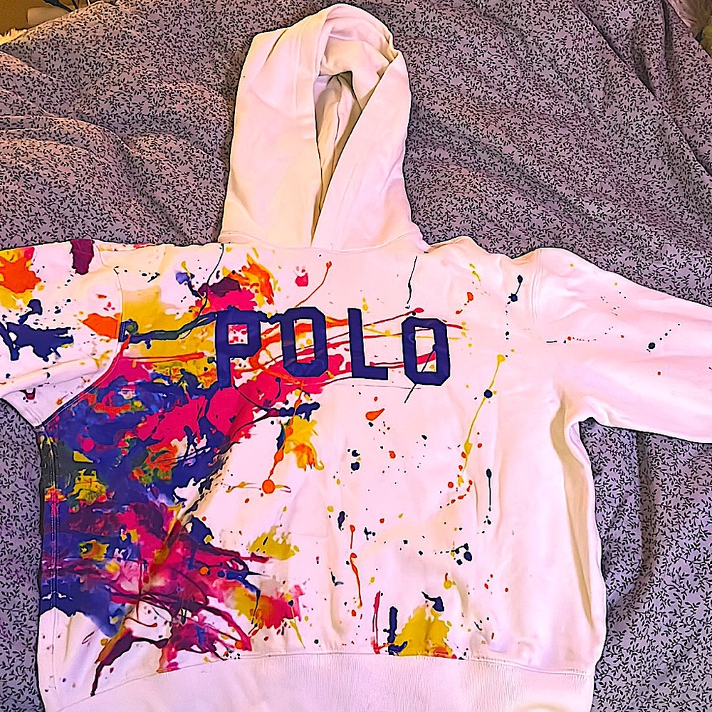 Paint splatter design original Polo Ralph Lauren white hoodie